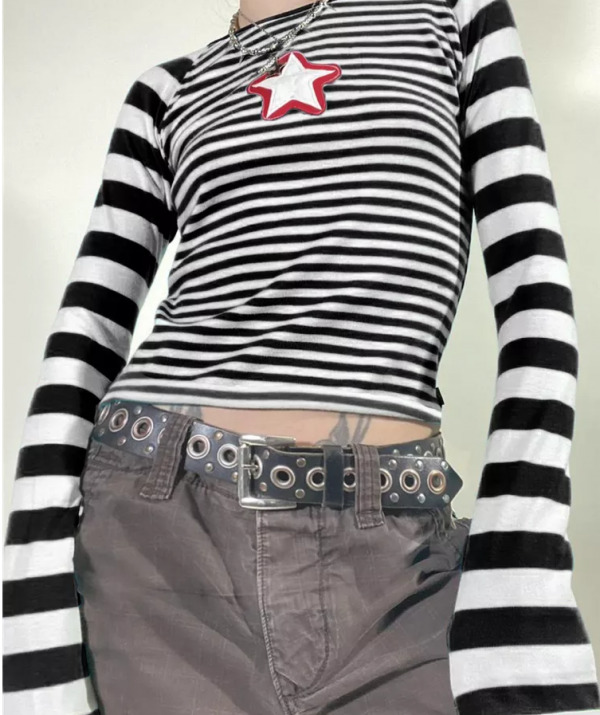 Gianna Striped Long Sleeve Crop Top - Y2K Summer, 90S Fashion, Grunge, Retro, Pastel Goth Outfit