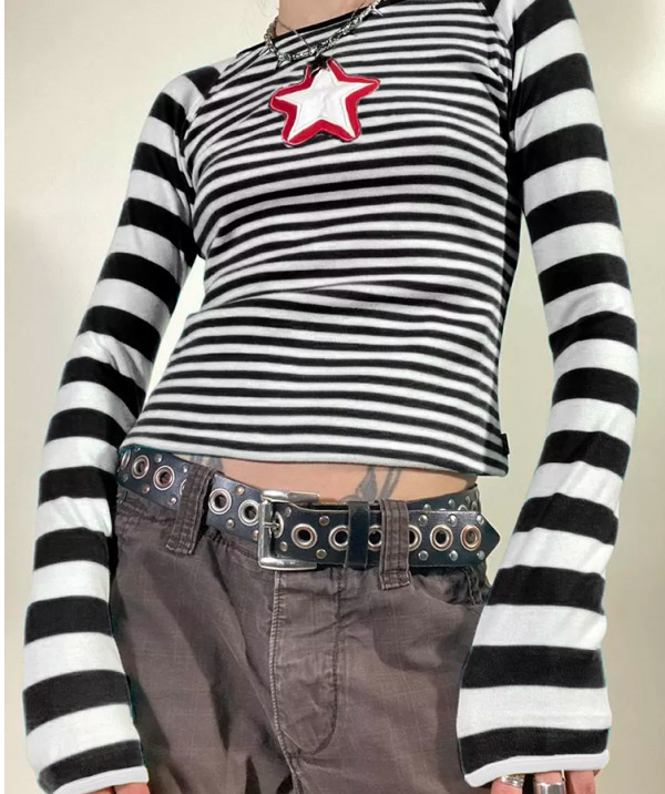 Gianna Striped Long Sleeve Crop Top - Y2K Summer, 90S Fashion, Grunge, Retro, Pastel Goth Outfit