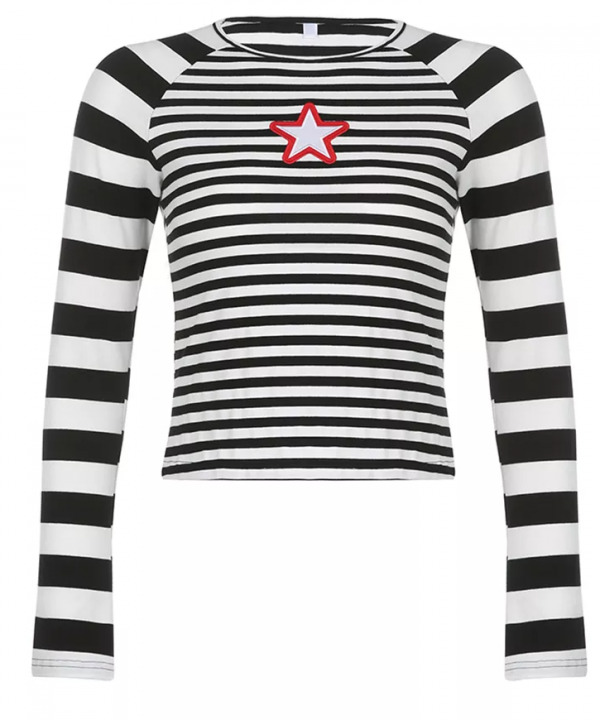 Gianna Striped Long Sleeve Crop Top - Y2K Summer, 90S Fashion, Grunge, Retro, Pastel Goth Outfit