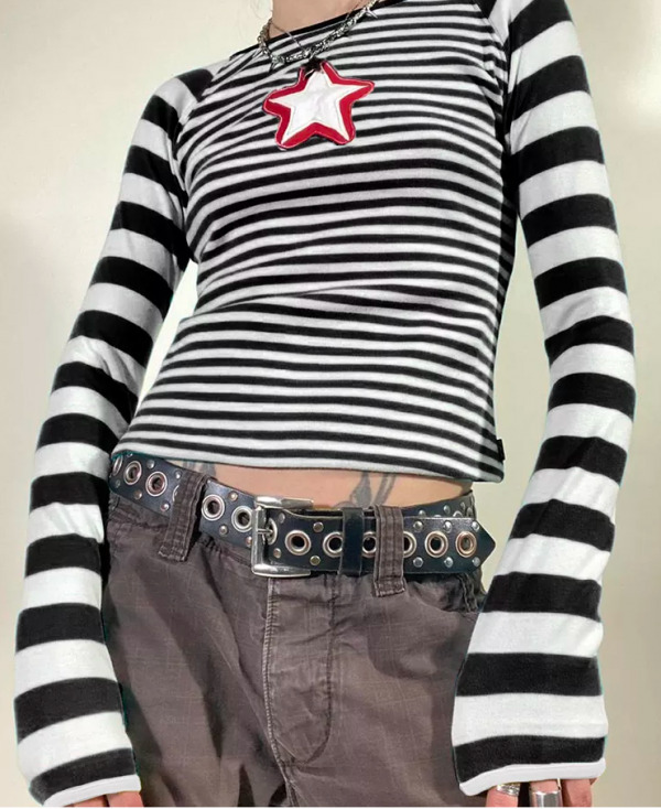 Gianna Striped Long Sleeve Crop Top - Y2K Summer, 90S Fashion, Grunge, Retro, Pastel Goth Outfit