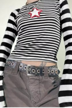 Gianna Striped Long Sleeve Crop Top - Y2K Summer, 90S Fashion, Grunge, Retro, Pastel Goth Outfit