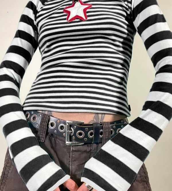 Gianna Striped Long Sleeve Crop Top - Y2K Summer, 90S Fashion, Grunge, Retro, Pastel Goth Outfit