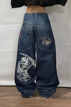 Grim Reaper Jeans - Y2K Summer Grunge Outfit, 90S Fashion, Retro Style, Gothic Y2K, Hip Hop V