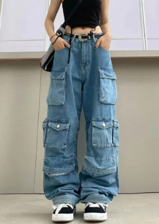 Hailey Multi Pocket High Waist Jeans - Y2K Grunge, 90S Fashion, Retro Style, Y2K Summer Outfits