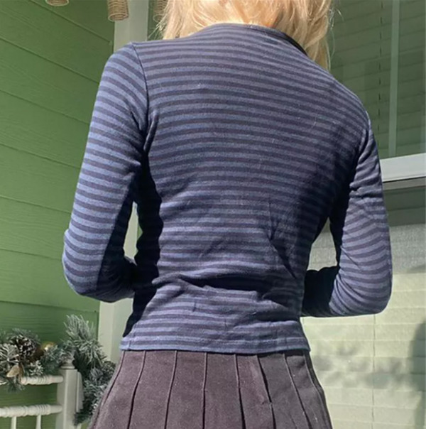 Harper Striped Long Sleeve Slim Top - Y2K Summer, 90S Fashion, Grunge, Retro, Pastel Goth