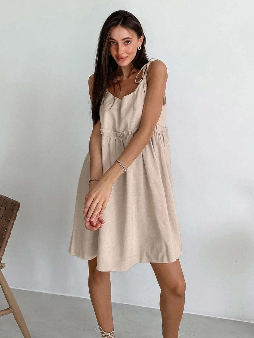 Helena Linen Dress - Y2K Summer Outfit, 90S Fashion, Grunge, Retro Style, Pastel Goth, Y2