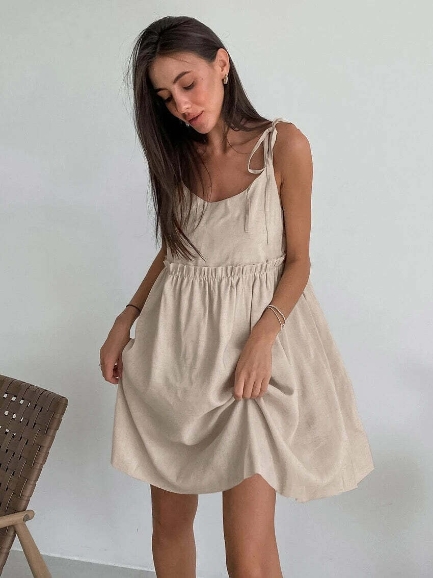 Helena Linen Dress - Y2K Summer Outfit, 90S Fashion, Grunge, Retro Style, Pastel Goth, Y2