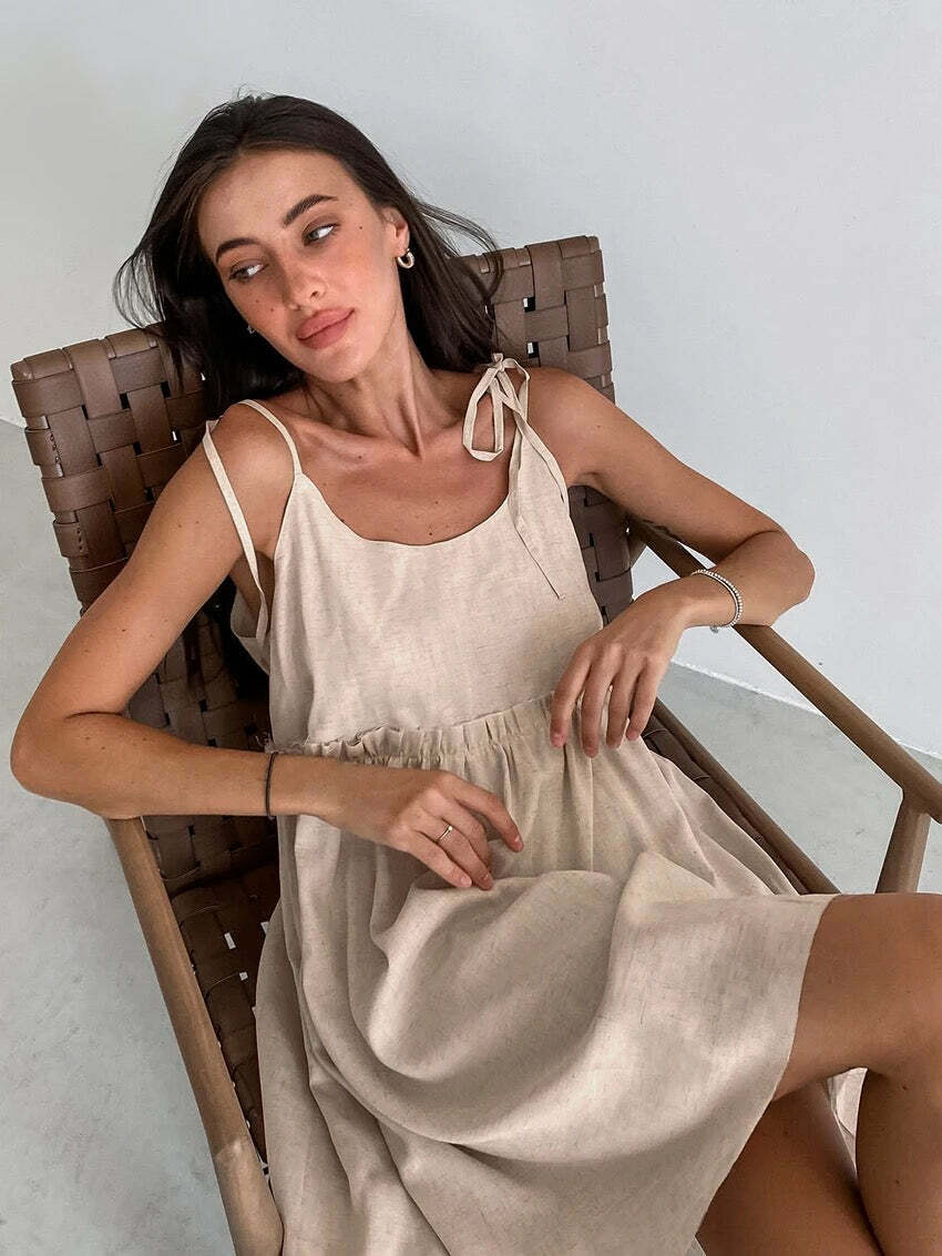 Helena Linen Dress - Y2K Summer Outfit, 90S Fashion, Grunge, Retro Style, Pastel Goth, Y2
