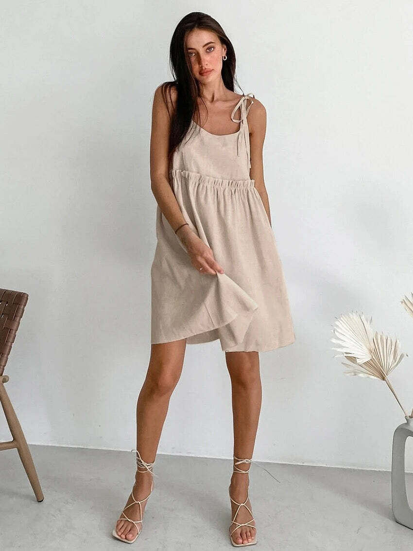 Helena Linen Dress - Y2K Summer Outfit, 90S Fashion, Grunge, Retro Style, Pastel Goth, Y2