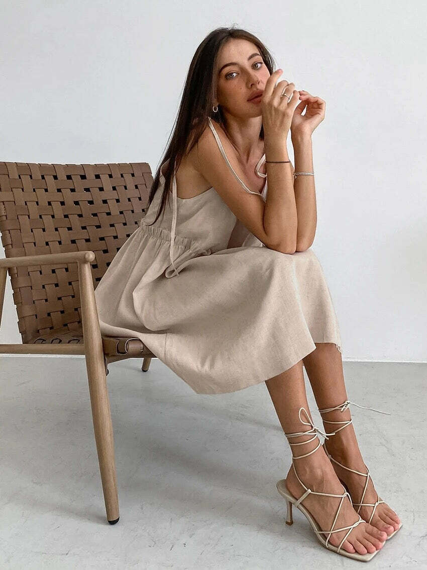 Helena Linen Dress - Y2K Summer Outfit, 90S Fashion, Grunge, Retro Style, Pastel Goth, Y2