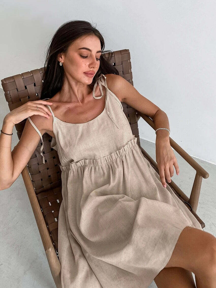 Helena Linen Dress - Y2K Summer Outfit, 90S Fashion, Grunge, Retro Style, Pastel Goth, Y2