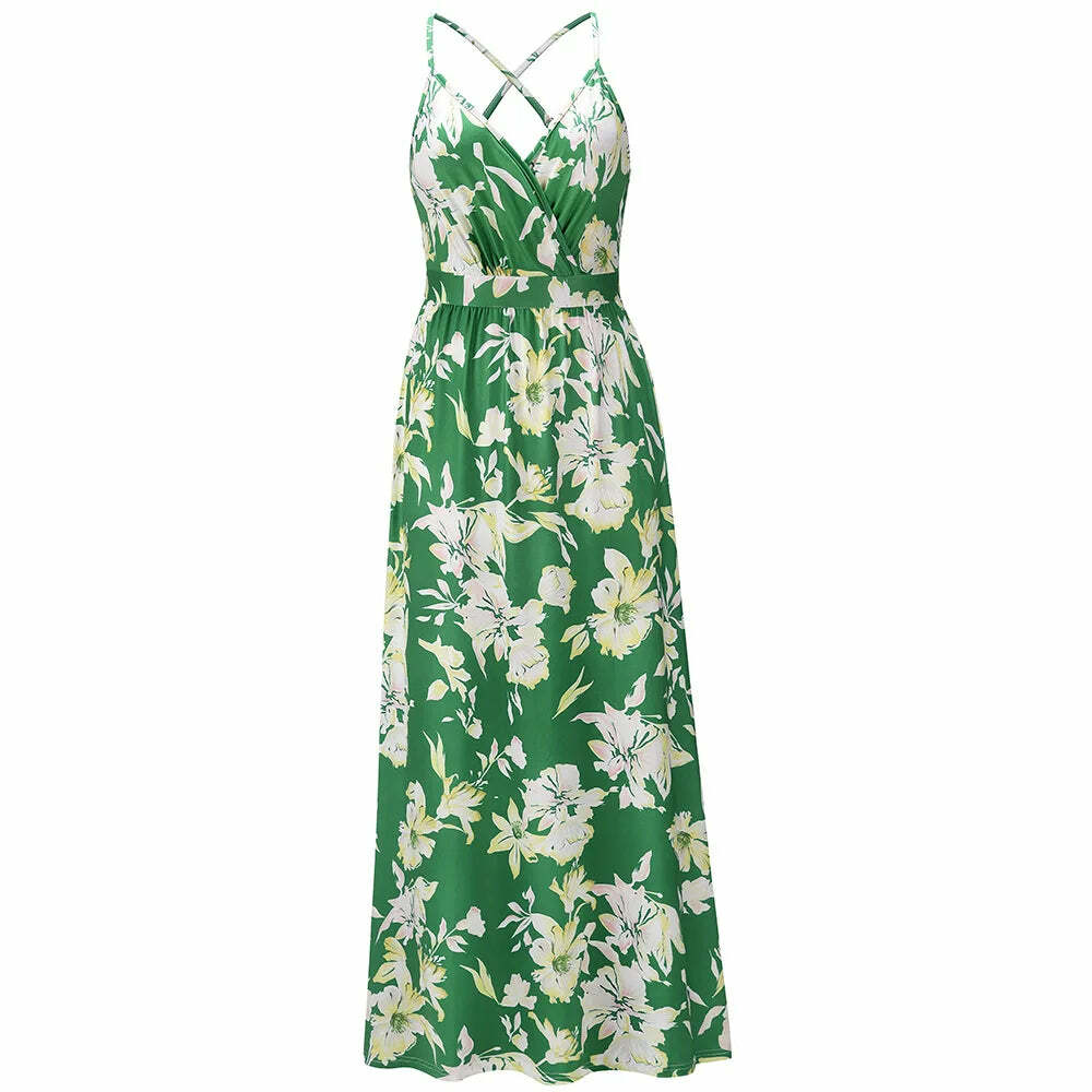 High Quality Y2K Bohemian Floral Camisole Long Dress - Elegant Summer Retro 90S Grunge Outfit