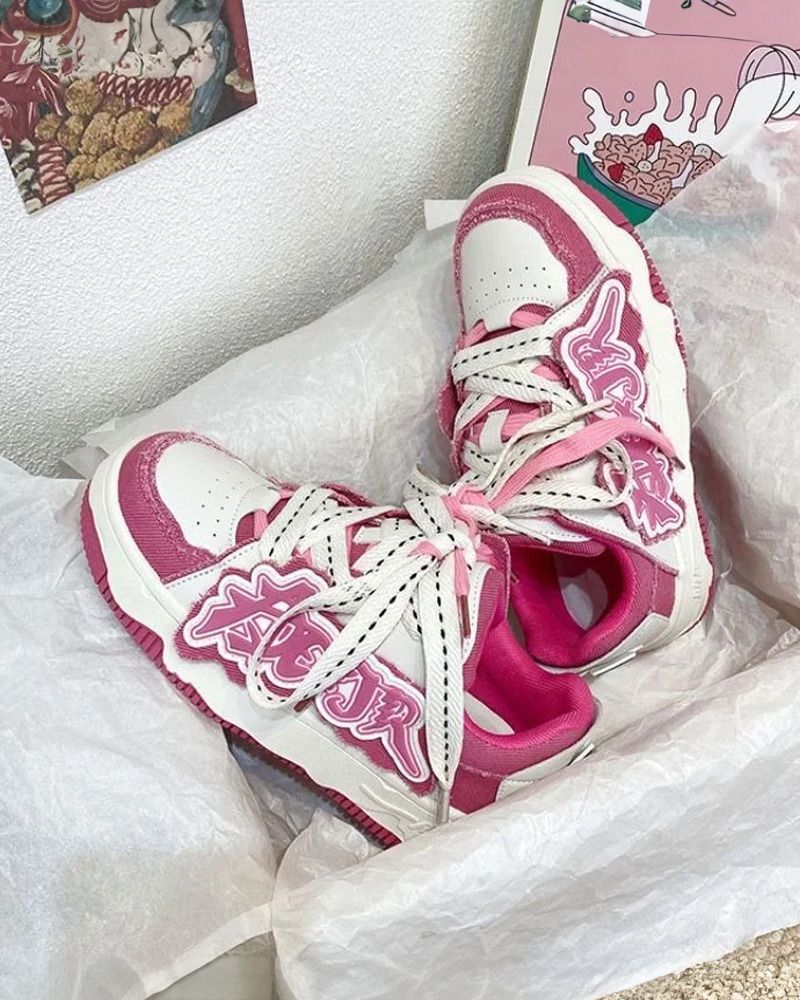 Hot Pink And White Sneakers - Y2K Summer, 90S Grunge, Retro Style, Y2K Party, Y2K Club Out