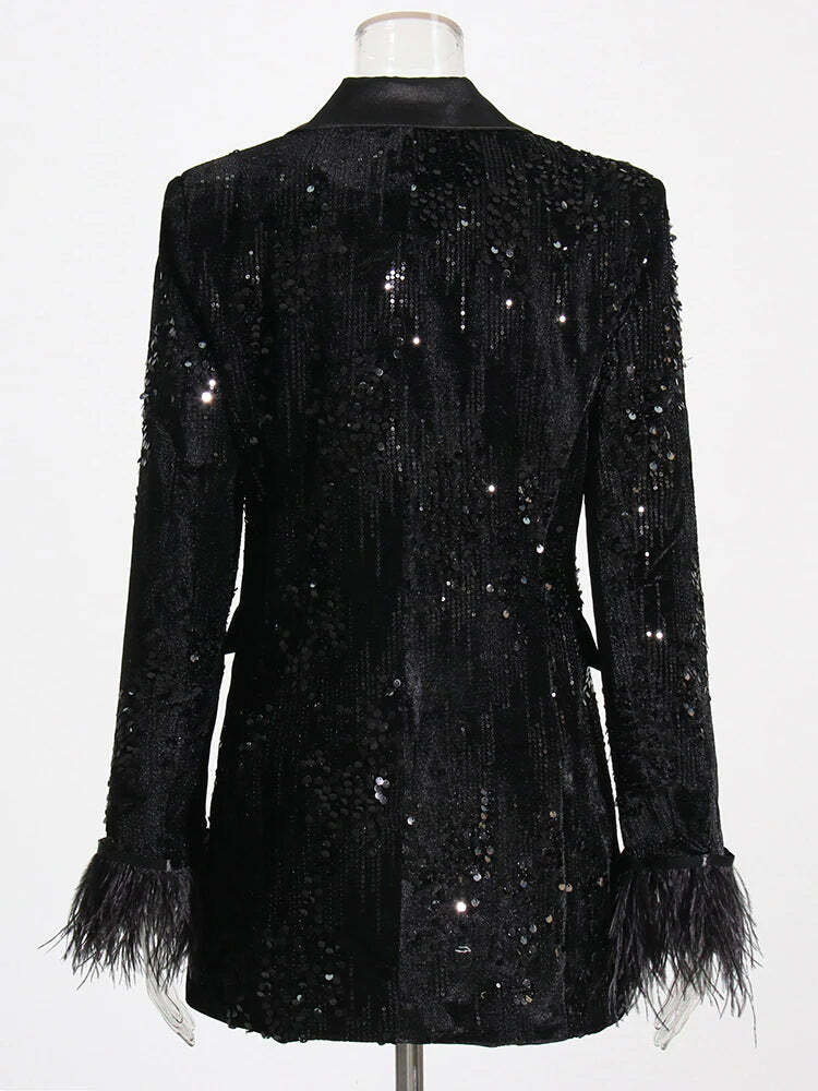 Isadoria Sequin Feather Blazer - Y2K Grunge, 90S Fashion, Retro Party Outfit, Y2K Club Style