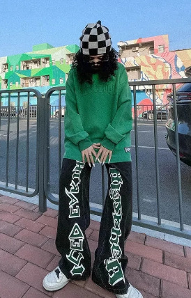 Jade Straight Jeans For Women - Y2K Summer, 90S Grunge, Retro Hip Hop, Pastel Goth Outfits