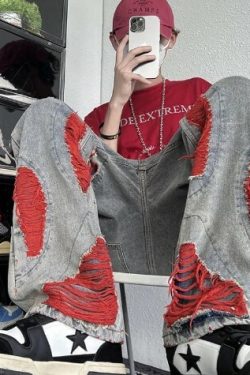Juliana Y2K Grunge Ripped Denim Jeans - 90S Fashion, Retro Style, Summer Y2K Outfits