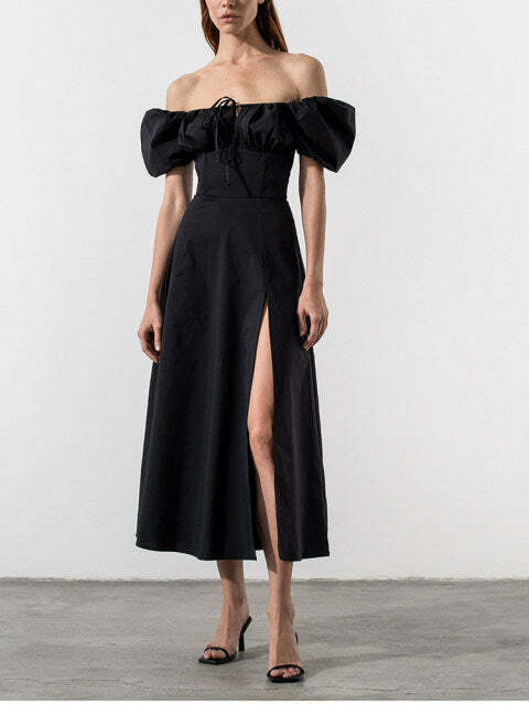 Katie Off Shoulder Midi Dress - Y2K Summer, 90S Fashion, Grunge, Retro, Pastel Goth Outfit