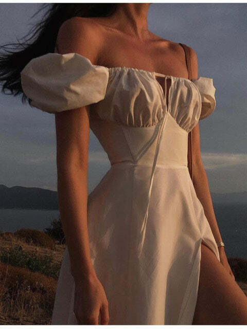 Katie Off Shoulder Midi Dress - Y2K Summer, 90S Fashion, Grunge, Retro, Pastel Goth Outfit