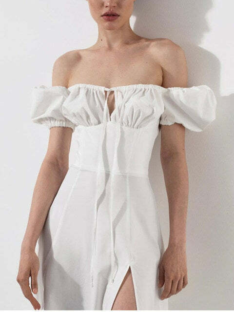 Katie Off Shoulder Midi Dress - Y2K Summer, 90S Fashion, Grunge, Retro, Pastel Goth Outfit