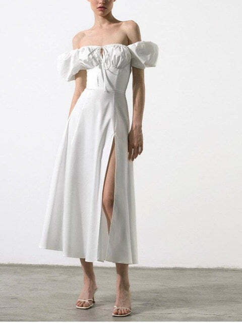 Katie Off Shoulder Midi Dress - Y2K Summer, 90S Fashion, Grunge, Retro, Pastel Goth Outfit
