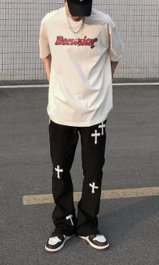 Kinsley Cross Design Jeans - Y2K Summer, 90S Grunge, Retro Hip Hop, Y2K Party Outfits
