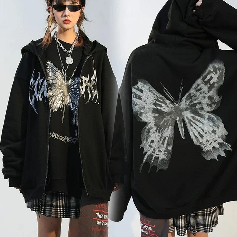 Lucia Butterfly Hoodie - Y2K Summer Grunge, 90S Retro, Pastel Goth, Y2K Club & Party Outfits