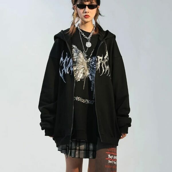 Lucia Butterfly Hoodie - Y2K Summer Grunge, 90S Retro, Pastel Goth, Y2K Club & Party Outfits