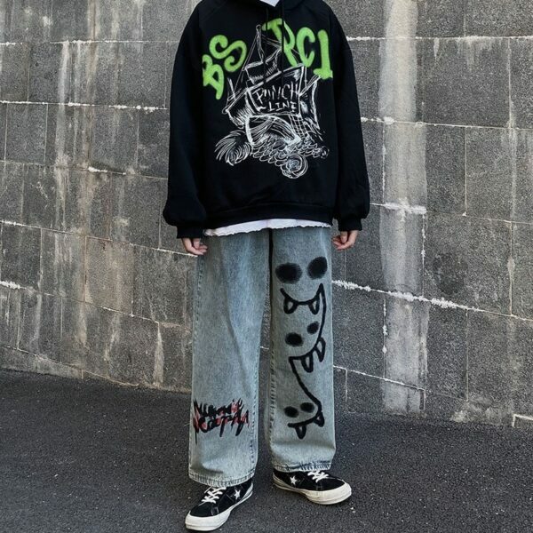 Madeline Graffiti Grunge Jeans - Y2K Summer, 90S Fashion, Retro Style, Y2K Club Outfits
