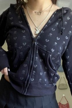 Maeve Skull And Heart Hoodie - Y2K Grunge, 90S Fashion, Retro Style, Gothic Y2K, Summer Outfits