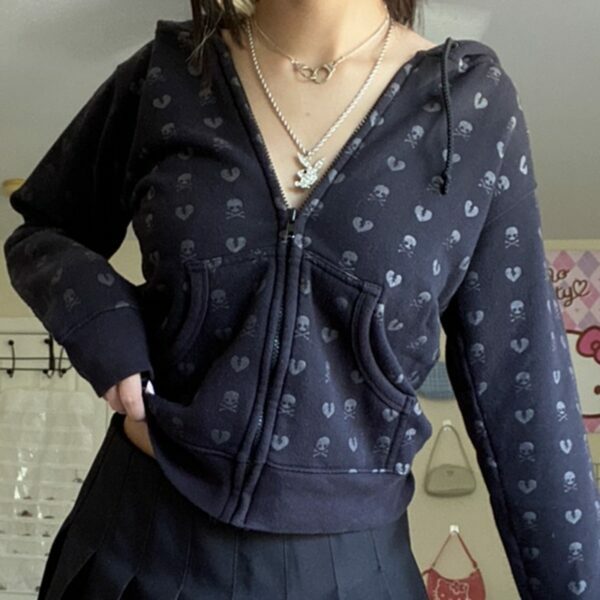 Maeve Skull And Heart Hoodie - Y2K Grunge, 90S Fashion, Retro Style, Gothic Y2K, Summer Outfits