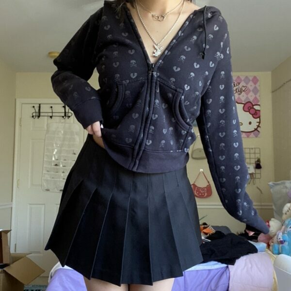 Maeve Skull And Heart Hoodie - Y2K Grunge, 90S Fashion, Retro Style, Gothic Y2K, Summer Outfits