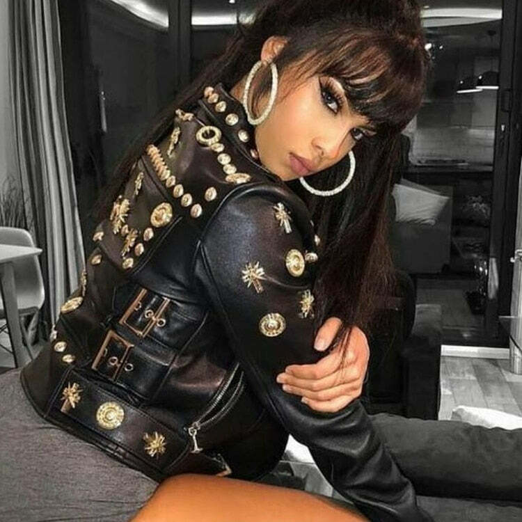 Maya Y2K Leather Jacket - 90S Grunge, Retro Style, Y2K Summer Outfits, Gothic Y2K Fashion