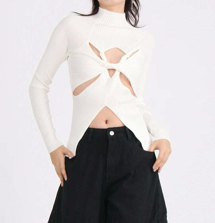 Mera Knitted Top - Y2K Summer Grunge, 90S Retro, Pastel Goth, Y2K Party & Club Outfits