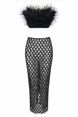 Monaco Feather Set Black - Y2K Summer Grunge Outfit, 90S Retro Fashion, Gothic Y2K Style