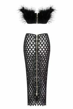 Monaco Feather Set Black - Y2K Summer Grunge Outfit, 90S Retro Fashion, Gothic Y2K Style