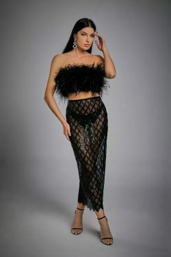 Monaco Feather Set Black - Y2K Summer Grunge Outfit, 90S Retro Fashion, Gothic Y2K Style