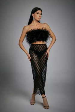 Monaco Feather Set Black - Y2K Summer Grunge Outfit, 90S Retro Fashion, Gothic Y2K Style