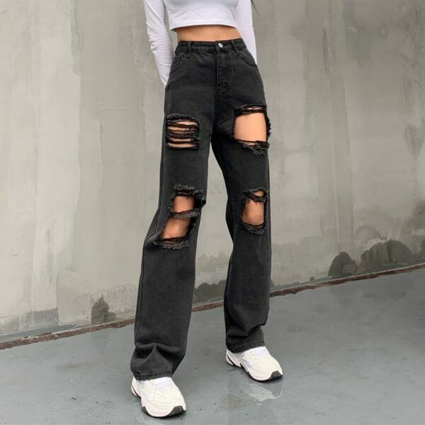Natalie Distressed Jeans - Y2K Summer Grunge, 90S Retro, Gothic Y2K, Hip Hop Fashion, Y2K