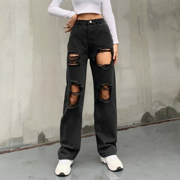 Natalie Distressed Jeans - Y2K Summer Grunge, 90S Retro, Gothic Y2K, Hip Hop Fashion, Y2K
