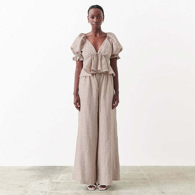 Nika Linen Set - Y2K Summer & 90S Fashion Outfit | Grunge, Retro, Pastel Goth, Baby Tees, Y
