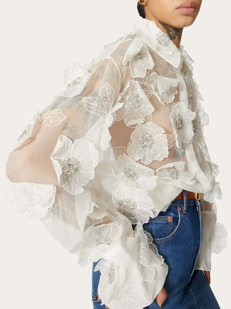 Nora Flower Blouse - Y2K Summer Retro 90S Grunge Top, Perfect For Y2K Party & Club Outfits
