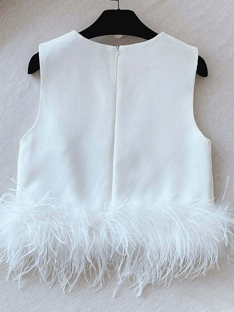 Oasis Feather Blouse - Y2K Summer, 90S Fashion, Grunge, Retro, Pastel Goth, Y2K