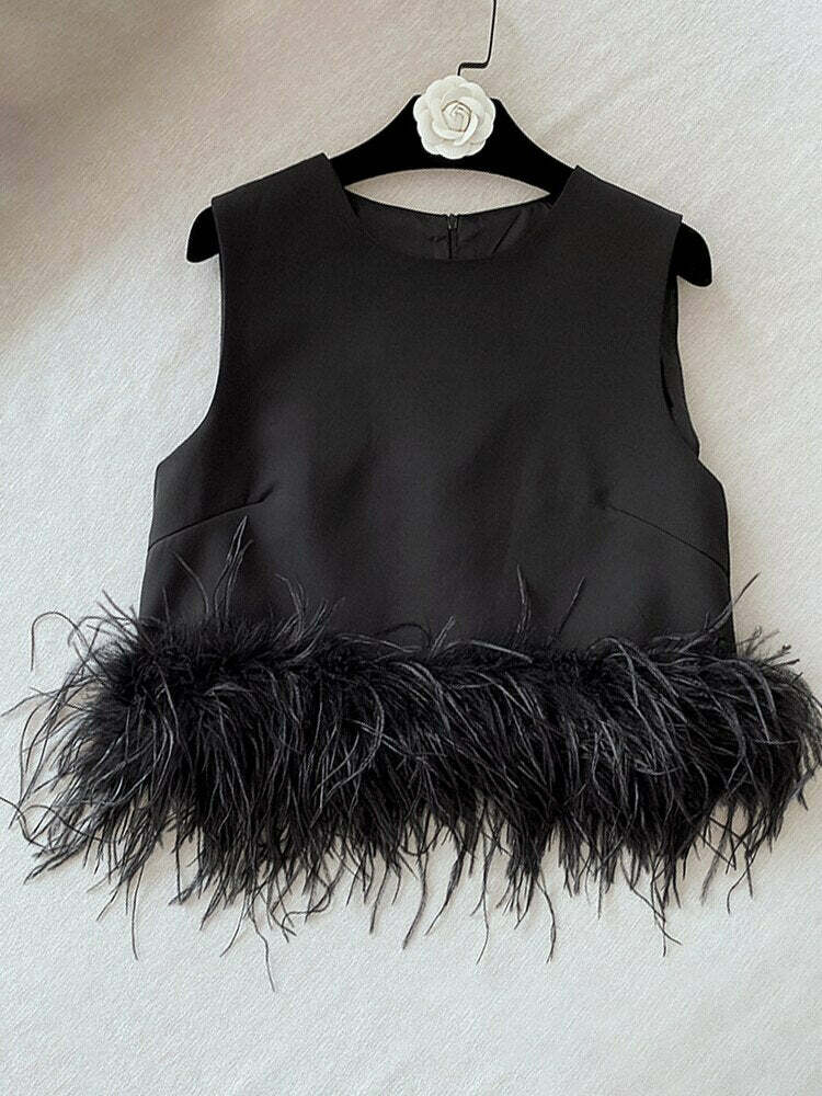 Oasis Feather Blouse - Y2K Summer, 90S Fashion, Grunge, Retro, Pastel Goth, Y2K