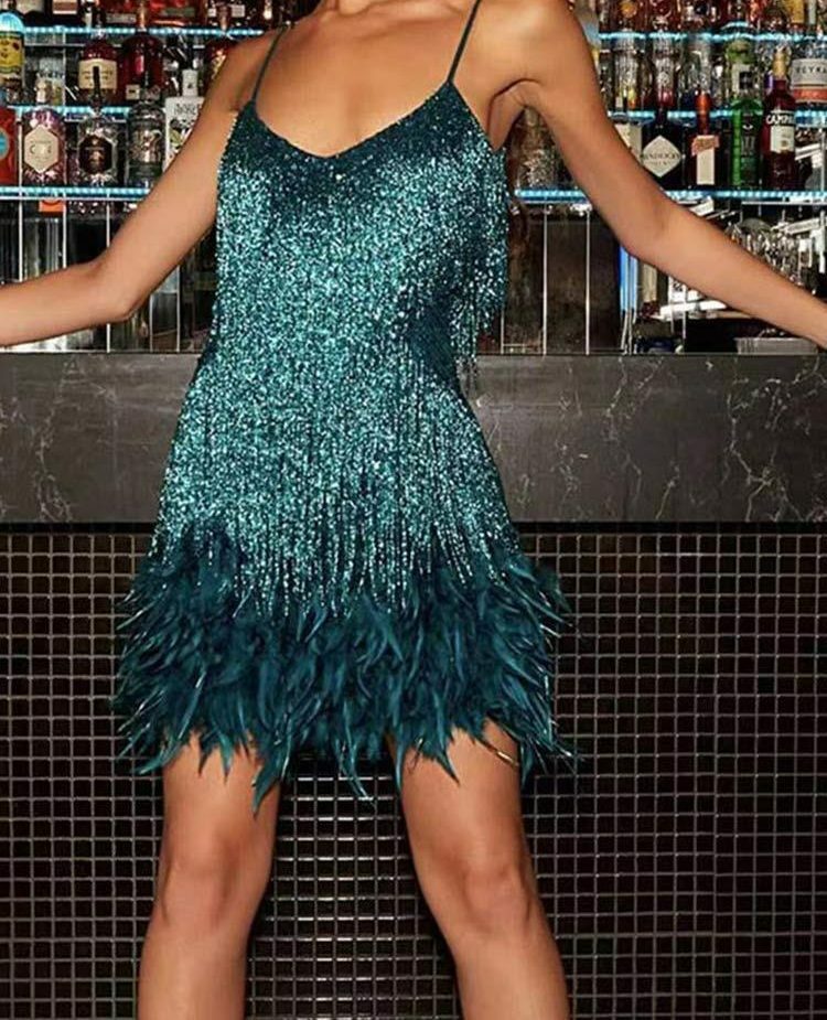 Olivia Feather Mini Dress - Y2K Summer Outfit, 90S Grunge Fashion, Retro Party Look