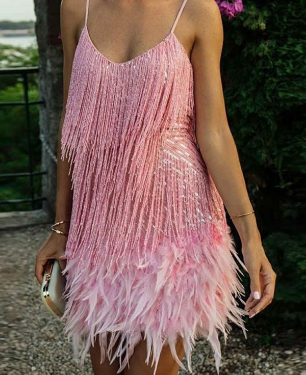 Olivia Feather Mini Dress - Y2K Summer Outfit, 90S Grunge Fashion, Retro Party Look