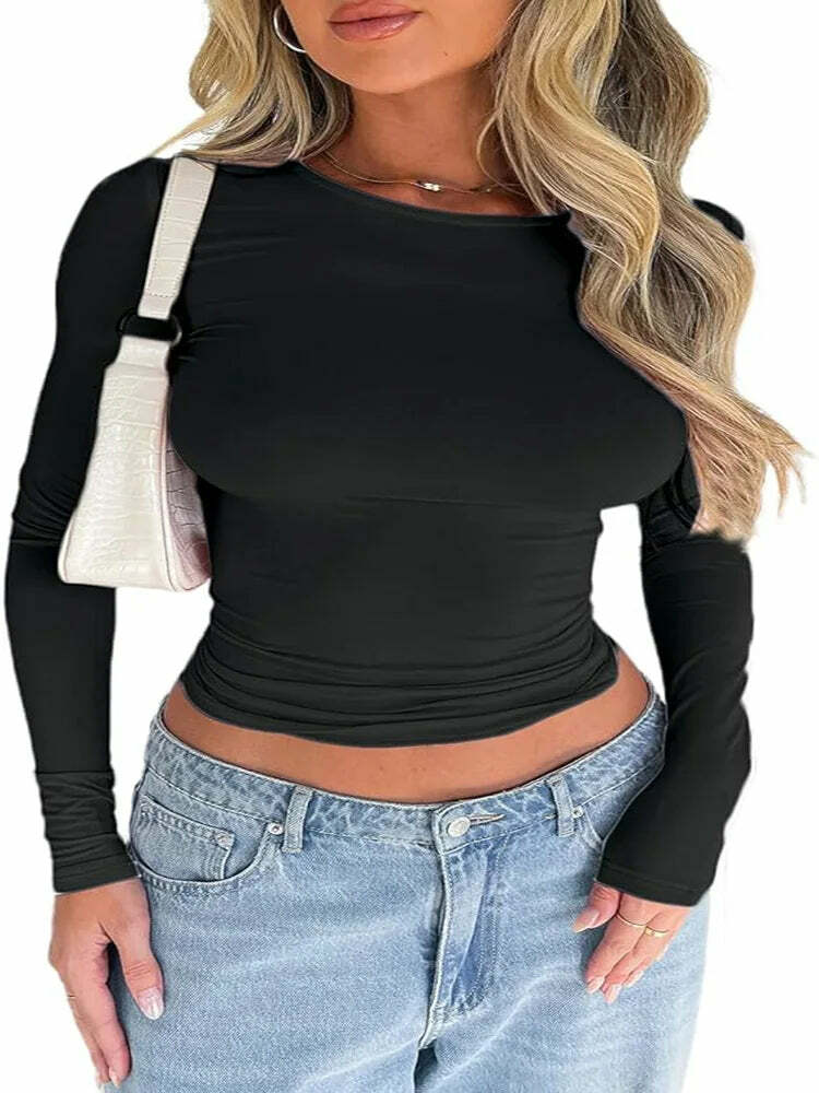 Pink Long Sleeve Crop Top - Sexy Y2K Grunge, 90S Retro, Pastel Goth, Summer & Party Outfits