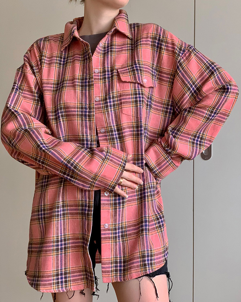 Pink Plaid Shirt - Y2K Summer Grunge Outfit, 90S Fashion, Retro Style, Y2K Club & Party Look