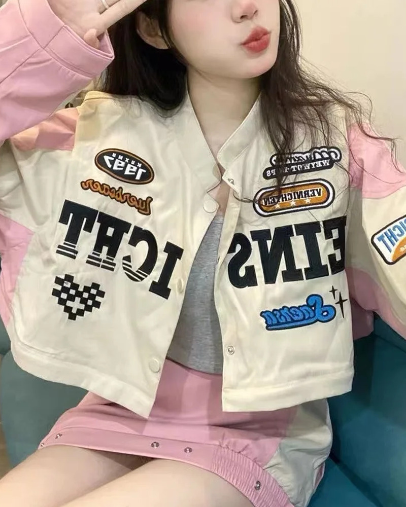 Pink Racing Jacket - Y2K Summer Grunge, 90S Retro, Y2K Club & Party Outfits, Y2K Fashion