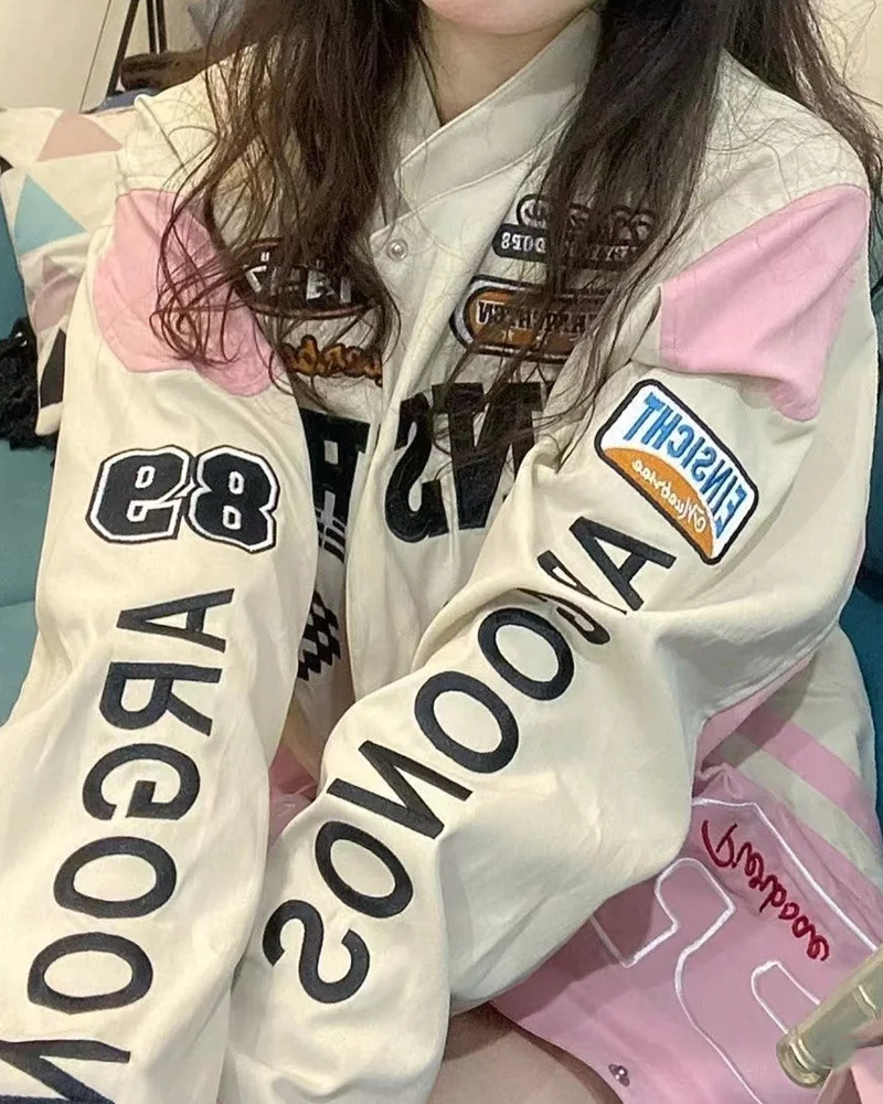 Pink Racing Jacket - Y2K Summer Grunge, 90S Retro, Y2K Club & Party Outfits, Y2K Fashion