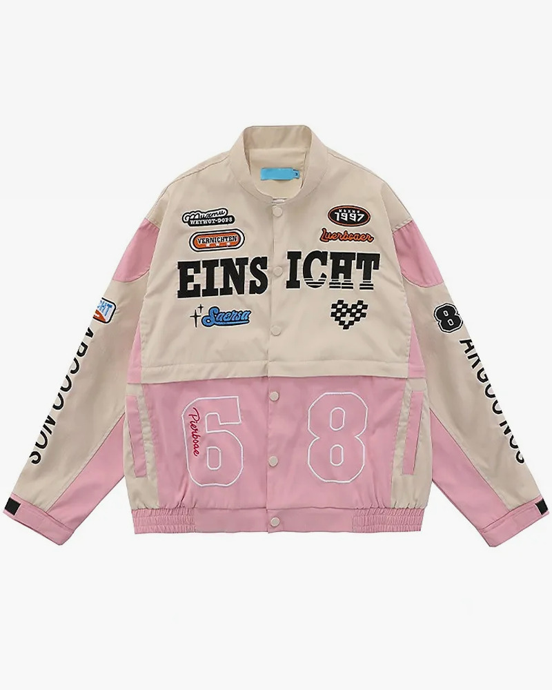 Pink Racing Jacket - Y2K Summer Grunge, 90S Retro, Y2K Club & Party Outfits, Y2K Fashion